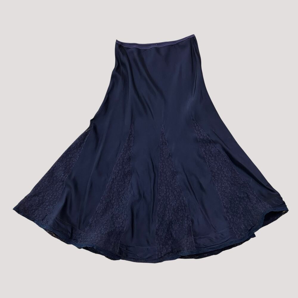 Vintage 1940s 50s Navy Rayon Lace Godet Half Slip Skirt Petticoat M -